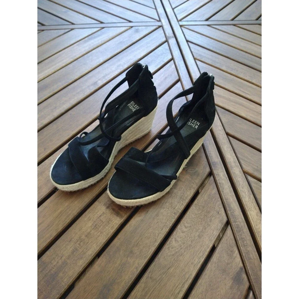 Eileen Fisher espadrille  sandals Classic black size 5.5 Beachy Summer
